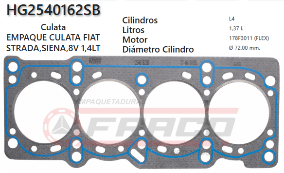 JUNTA DE CULATA FIAT PALIO, SIENA, FIRE 178F3011 1.4L 09/UP