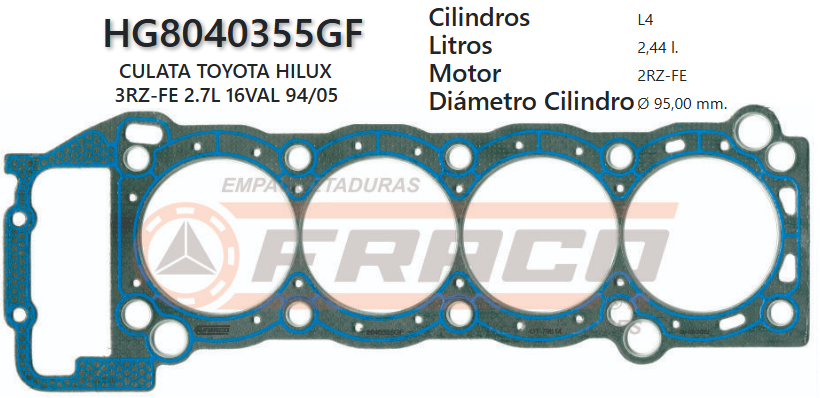 JUNTA DE CULATA TOYOTA HILUX/PRADO 2RZ-FE/3RZ-FE 2.4/2.7 95/02