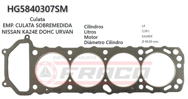 JUNTA DE CULATA NISSAN TERRANO, URBAN, ALTIMA, KA24DE 2.4L 98/01 2.0mm