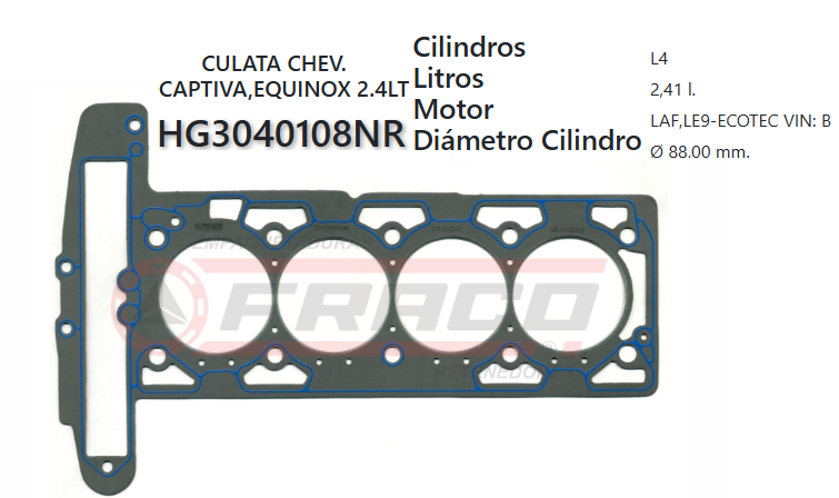 JUNTA DE CULATA CHEVROLET CAPTIVA, EQUINOX, COBALT LAF, LUK, LEA 2.4L 06/16