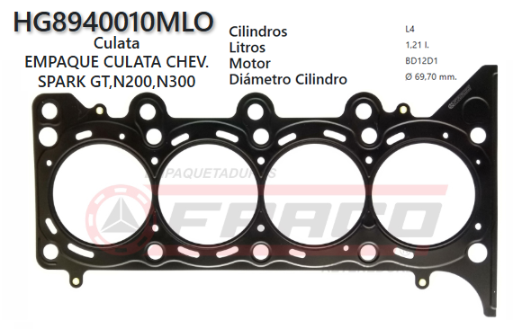 JUNTA DE CULATA CHEVROLET SPARK N200/300, BD12D1, GT, 12L, 09UP