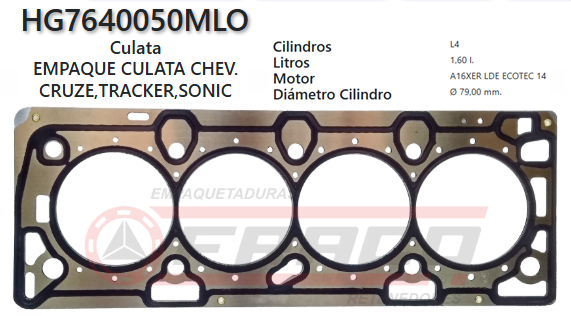 JUNTA DE CULATA CHEVROLET SONIC, CRUZE, TRACKER A18XER 1.6/1.8 05/UP