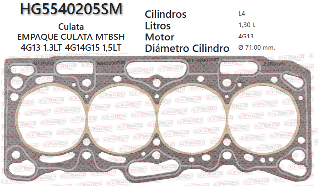 JUNTA DE CULATA MITSUBISHI LANCER / COLT 4G13, 4G15, 4G1E 95/UP(2.0MM)