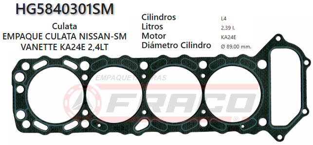 JUNTA DE CULATA NISSAN PICK UP D21 KA24E 2400CC 89/99 (SOBRE MEDIDA 2.0MM)