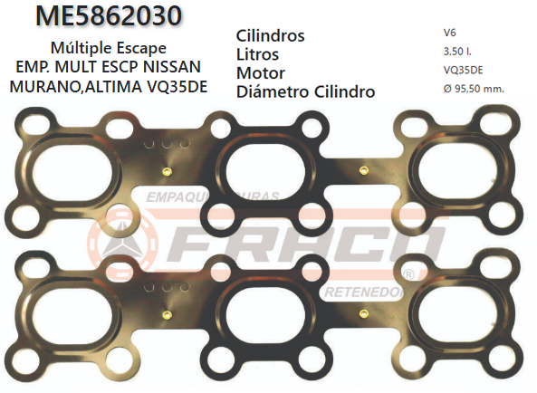 JUNTA DE ESCAPE. NISSAN P/F, INFINITI, MAXIMA VQ35DE, 3.5, 00/UP (par)