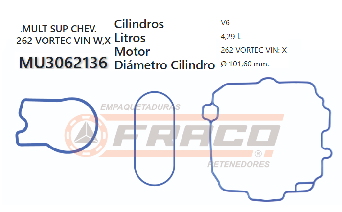 JUNTA DE ADMISION CHEVROLET 262 VIN W 4.3 96/99