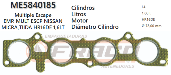 JUNTA DE ESCAPE. NISSAN TIIDA / MARCH HR16DE 1.6L 06/UP