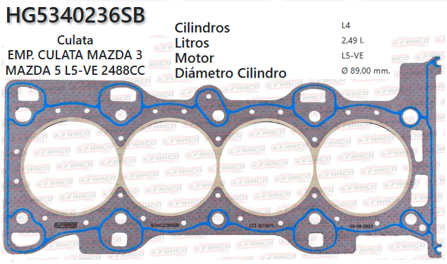 JUNTA DE CULATA MAZDA 3/6/CX7 MZR 2.5L 07/19