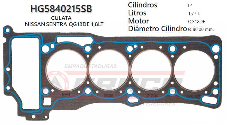 JUNTA DE CULATA NISSAN SENTRA / PRIMERA QG18-DE 1.8 98/UP