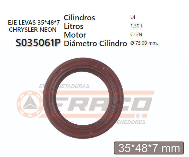 JUNTA DE RETENEDORA CHRYSLER NEON 2.0 95/UP 35*48*7