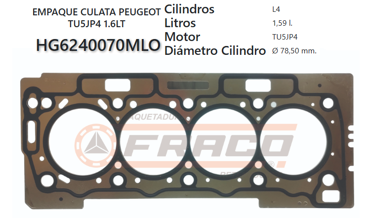 JUNTA DE CULATA PEUGEOT 206, PARTNER TU5JP4 1.6L 01/08