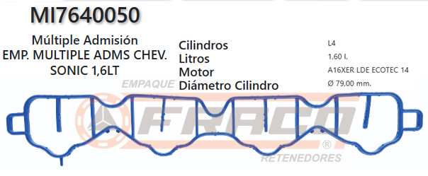 JUNTA DE ADMISION CHEVROLET SONIC, CRUZE, TRACKER A18XER 1.6/1.8 05/UP