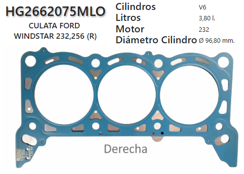 JUNTA DE CULATA FORD WINDSTAR, F-150 232 4.2L 96/98 (DER)