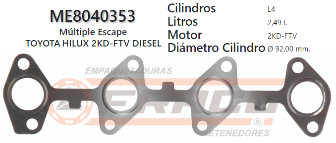 JUNTA DE ESCAPE. TOYOTA HI-LUX 2KD-FTV 2.5 04/UP