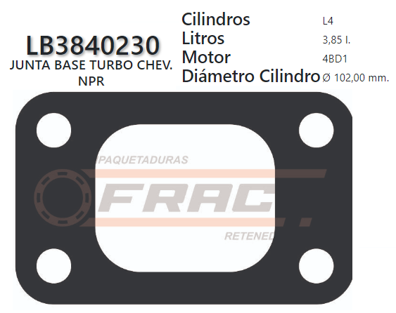 JUNTA DE TURBO CHEVROLET NPR, ISUZU 4BD1/4BD1T 3.9L