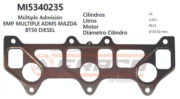 JUNTA DE ADMISION MAZDA BT-50, WLCD, 2.5L, 06/UP