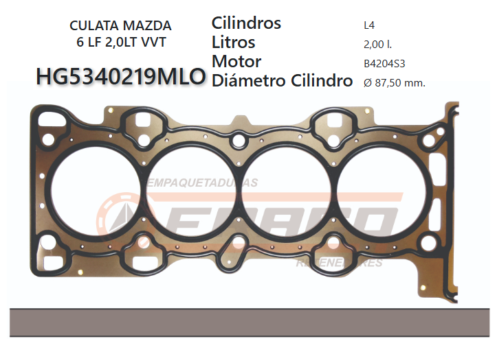 JUNTA DE CULATA MAZDA 3/6, FORD FOCUS LF-VE, CJBA, 2.0L 06/09