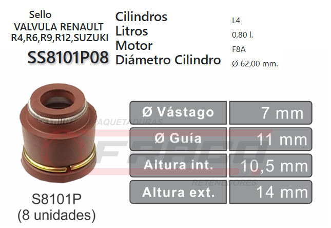 JUNTA DE SELLOS VALV CHEVROLET CAVALIER 134 90/96 2.2 (8und)