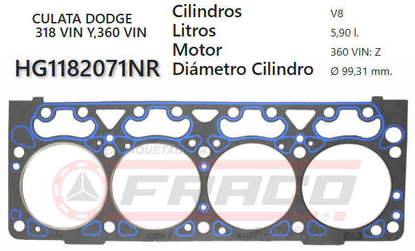 JUNTA DE CULATA AMC JEEP CHEROKEE 318/316 5.2/5.9 93/98, DODGE 92/03