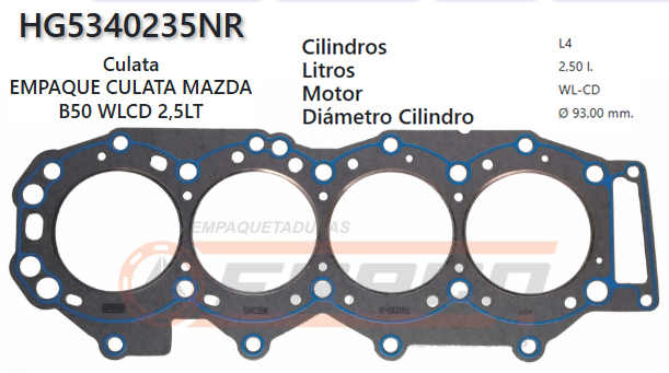 JUNTA DE CULATA MAZDA BT-50 2.5 WL MZR-CD DOHC 06/UP